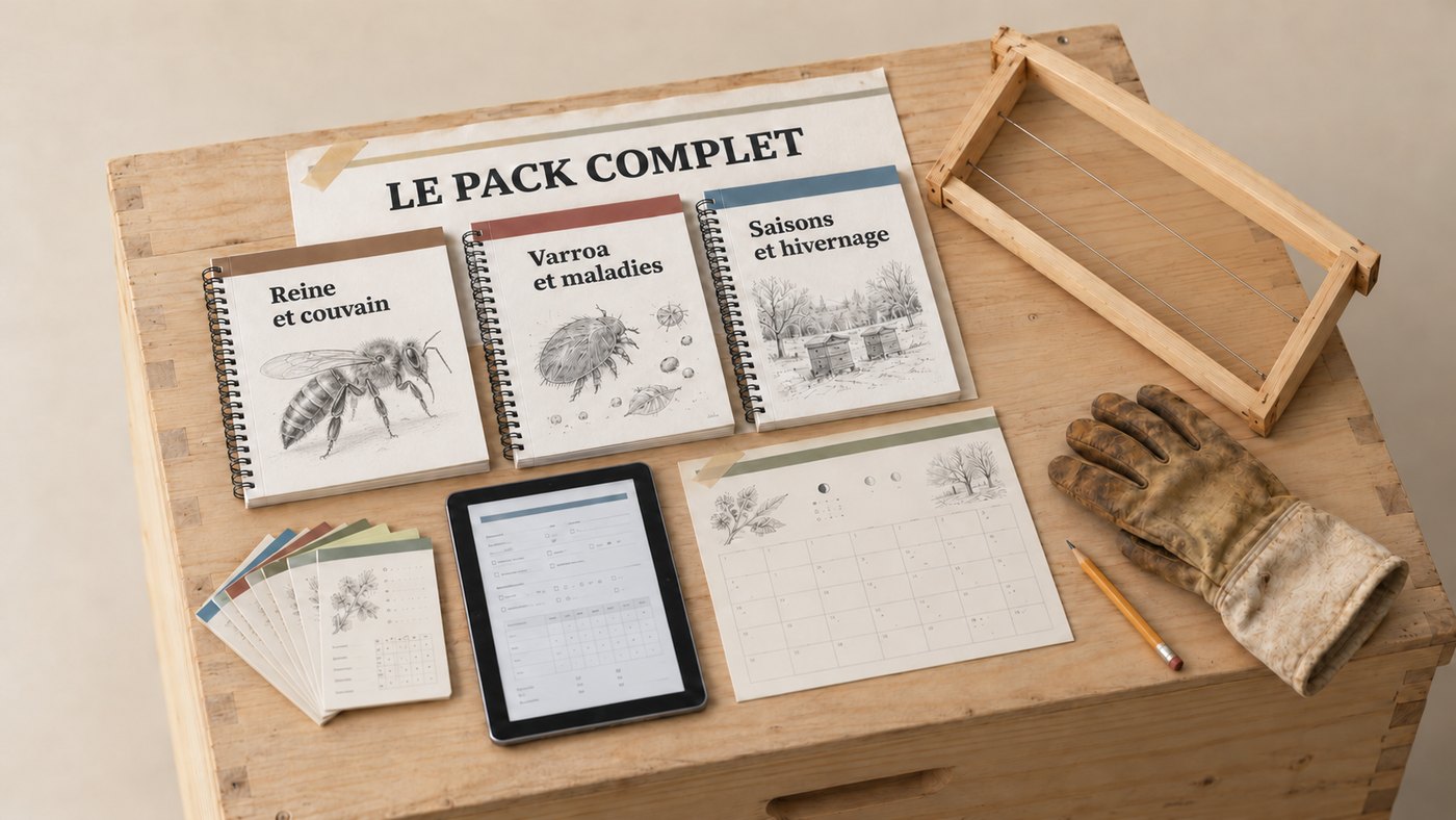 Le pack complet : les trois guides, le Carnet de poche, la fiche de suivi et le calendrier